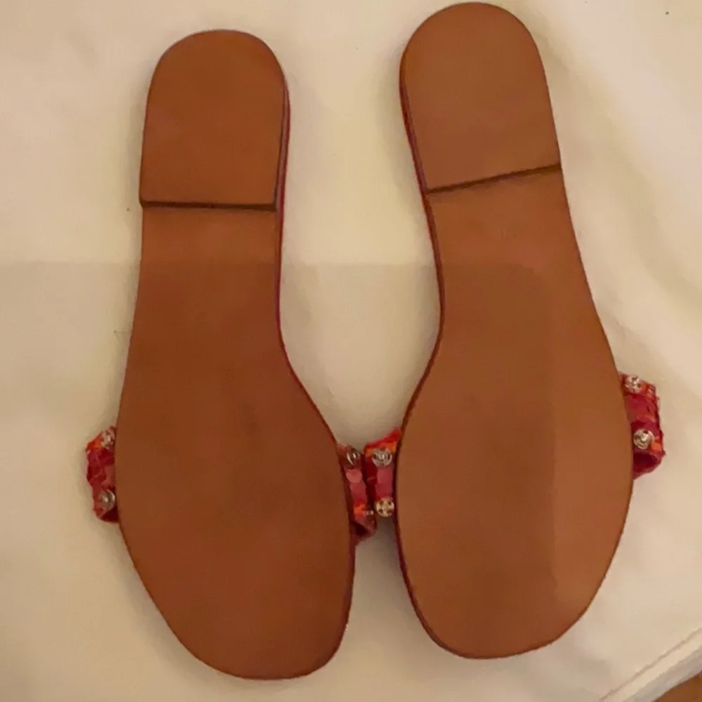 Jorando NEW red suede sandals EU 40, 9.5-10, sequins and beads UNIQUE - Picture 3 of 7
